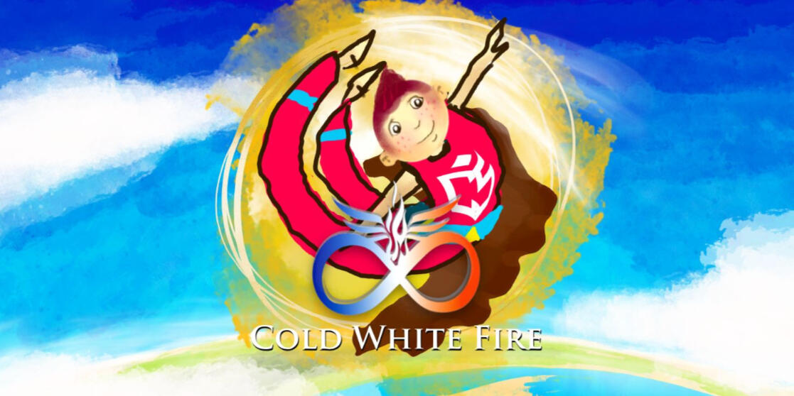 This image displays young Christopher soaring in the air high above with the sun and clouds.